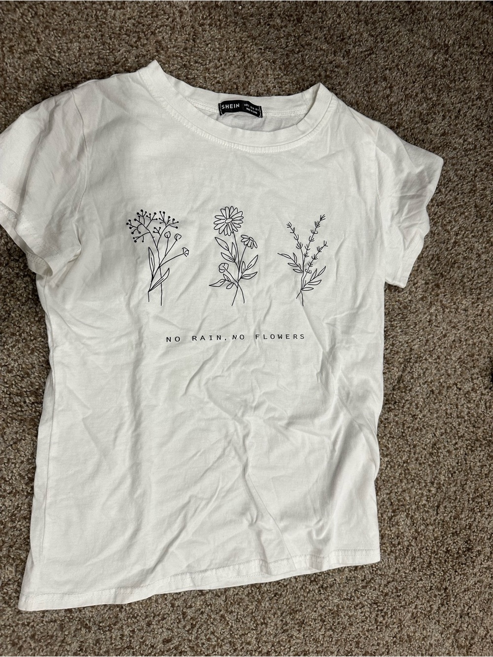 SHEIN White Tee with Black Floral Line Art